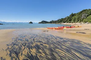 Kayaks Prints: Kayaks on Split Apple Rock Beach. Kaiteriteri, Tasman region, South Island, New Zealand