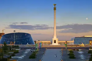 Kazakhstan, Astana, KazakYeli monument (Kazakh Country), Shabyt Palace of Arts