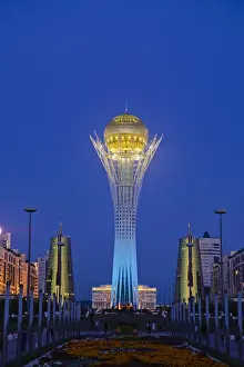 Observation Deck Prints: Kazakhstan, Astana, Nurzhol Bulvar - Bayterek Tower and the twin golden conical business