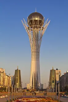 Kazakhstan, Astana, Nurzhol Bulvar - central boulevard, Bayterek Towerand twin golden