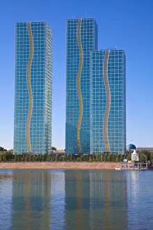 Condos Prints: Kazakhstan, Astana, View of appartment buildings reflecting in Ishim River