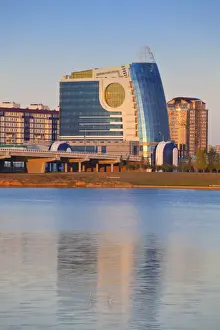Kazakhstan Prints: Kazakhstan, Astana, View of bridge on Kaldayakov St and city skyline