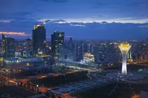Night View Gallery: Kazakhstan, Astana, View of City Center looking towards the Bayterek Tower