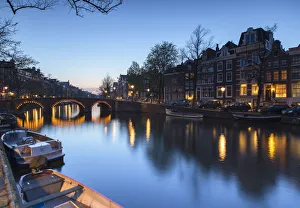 Keizersgracht canal at dusk, Amsterdam, Netherlands