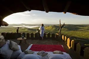 Accommodation Prints: Kenya, Laikipia, Ol Malo. A star bed laid out on the roof terrace of Ol Malo House