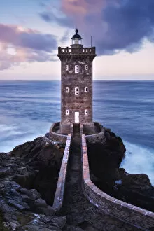 Kermorvan lighthouse at dawn in Brittany, France