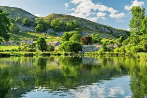 Waters Edge Prints: Kilnsey Trout Lake, Kilnsey, Yorkshire Dales National Park, North Yorkshire, England