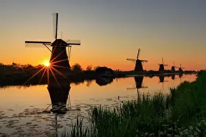 Canal Prints: Kinderdijk at Sunrise, Holland, Netherlands