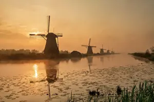 Canal Prints: Kinderdijk at Sunrise, Holland, Netherlands