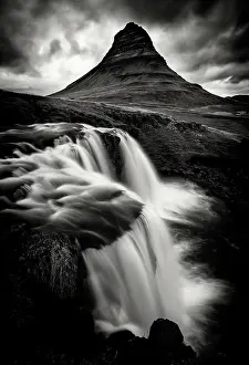 B And W Prints: Kirkjufell (Church Mountain) and fast-flowing stream