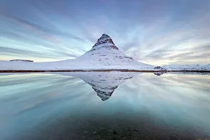 Kirkjufell Prints: Kirkjufell (Church Mountain) and its reflection in a calm lake on a winter afternoon