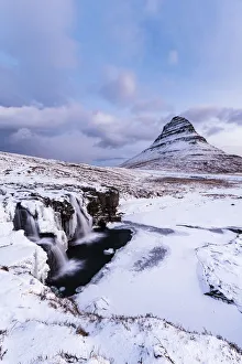 Londrangar Prints: Kirkjufell Waterfall, Snaefellsnes National Park, Snaefellsnes Peninsula, Iceland, Europe