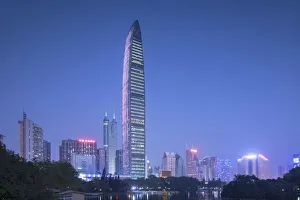 KK100 (KingKey 100) skyscraper and Lizhi Park, Shenzhen, Guangdong, China KK100 (KingKey 100) skyscraper and Lizhi Park, Shenzhen, Guangdong, China