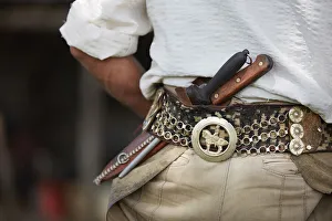 Clothing Prints: Detail of knife (facon) and ornaments of a gauchos belt, Esquina, Corrientes, Argentina