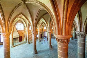 House Of Worship Prints: The Knight's Hall at Mont Saint Michel, Normandy, France