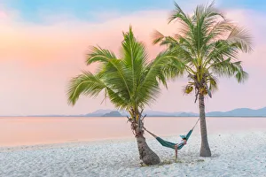 One Person Prints: Ko Muk (Ko Mook), Trang Province, Thailand. Woman tourist lying on hammock (MR)