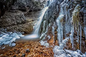 Non Valley Prints: Koflertal waterfall in winter, Non Valley, Trentino Alto Adige, Italy