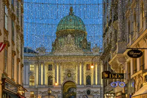 Kohlmarkt pedestrian mall illuminated with Christmas lights, Vienna, Austria