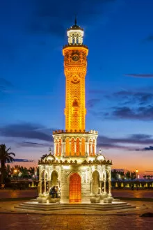 Images Dated 4th August 2015: Konak clock tower at sunset, Konak Square, Izmir, Turkey
