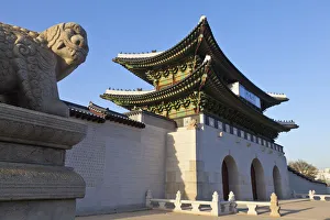 Joseon Prints: Korea, Seoul, Gyeongbokgung Palace, Haetae, a stone mythical creature infront of