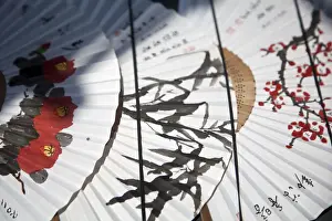 Hand Crafted Prints: Korea, Seoul, Korea, Seoul, Hand painted fans on street stall in Insa-Dong