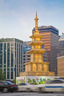 Festivity Prints: Korea, Seoul, Lantern at Seoul Plaza at twilight for Lotus Lantern festival
