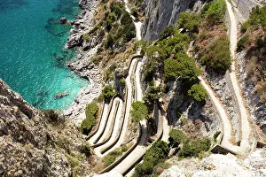 Campania Prints: Via Krupp hairpin footpath on the coast of Capri island
