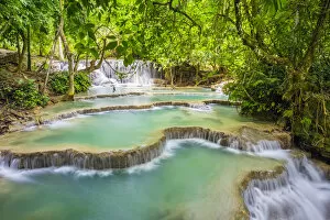 Stream Gallery: Kuang Si Falls (Tat Kuang Si) Waterfall, Louangphabang Province, Laos (MR)