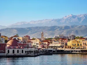 Hania Prints: Kucuk Hasan Mosque and Old Town Waterfront, City of Chania, Crete, Greece