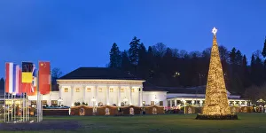 Christkindlesmarkt Prints: Kurhaus and Christmas Market at dusk, Baden-Baden, Baden-WAorttemberg, Germany