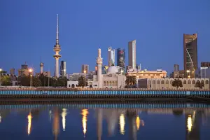 Kuwait, Kuwait City, City skyline reflecting in harbour