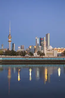 World Destinations Prints: Kuwait, Kuwait City, City skyline reflecting in harbour