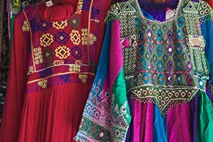 Images Dated 11th June 2013: Kuwait, Kuwait City, Embroidered Dresses Embroidered, Dress at Souk Marbarakia