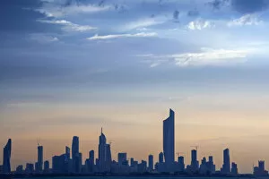 Images Dated 11th June 2013: Kuwait, Kuwait City, Salmiya, Arabian Gulf and City skyline looking towards Al Hamra
