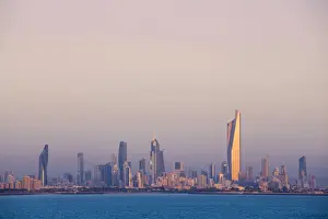 Corniche Prints: Kuwait, Kuwait City, Salmiya, Arabian Gulf and City skyline looking towards Al Hamra