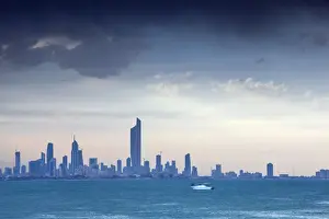 Corniche Prints: Kuwait, Kuwait City, Salmiya, Arabian Gulf and City skyline looking towards Al Hamra