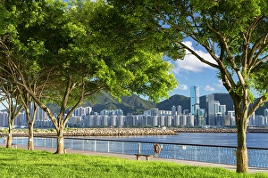 Kwun Tong Prints: Kwun Tong promenade with Quarry Bay skyline in background, Hong Kong Island, Hong Kong