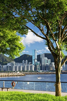 Kwun Tong Prints: Kwun Tong promenade with Quarry Bay skyline in background, Hong Kong Island, Hong Kong