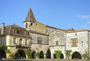 La place des Corniares town square of French bastide town of Monpazier, Dordogne
