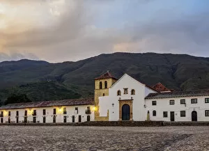 Images Dated 7th December 2018: Our Lady of the Rosary Church at dawn, Plaza Mayor, Villa de Leyva, Boyaca Department
