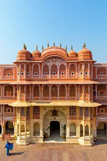 Rajput Architecture Prints: Lady in Sari, City Palace, Jaipur, Rajasthan, India