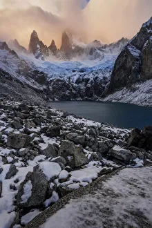 Laguna Prints: Laguna Sucia after a snowfall with Mt. Fitz Roy covered in clouds