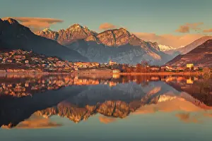 Grigna Prints: Lake Annone with Civate village and Lecco mountains reflected