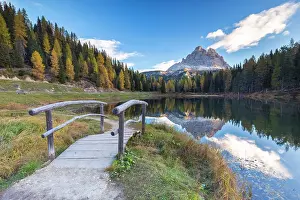 Autumnal Prints: lake Antorno with Tre Cime di Lavaredo in the background