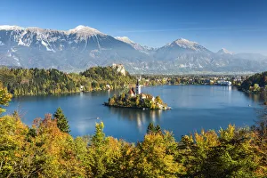 Lake Bled with Assumption of Marys Pilgrimage Church, Slovenia, Europe