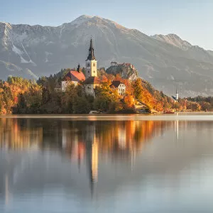 Images Dated 21st December 2020: Lake Bled and Bled Island with the Assumption of Marys Pilgrimage Church, Bled