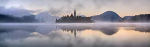 Images Dated 21st December 2020: Lake Bled and Bled Island at dawn, Bled, Gorenjska, Slovenia