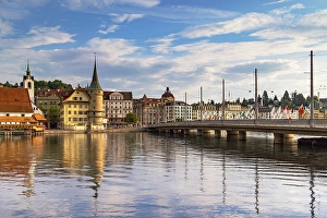Lucerne Prints: Lake Bridge and Reuss River, Lucerne, Switzerland