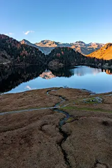 Maloja Region Prints: Lake Cavloc in autumn, Forno Valley, Maloja Pass, Engadin, Graubunden, Switzerland