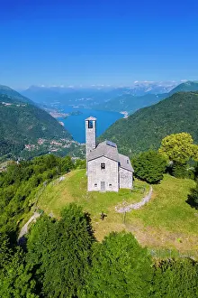 Como District Prints: Lake Como viewed from San Zeno hermitage on the top of Intelvi Valley in summer